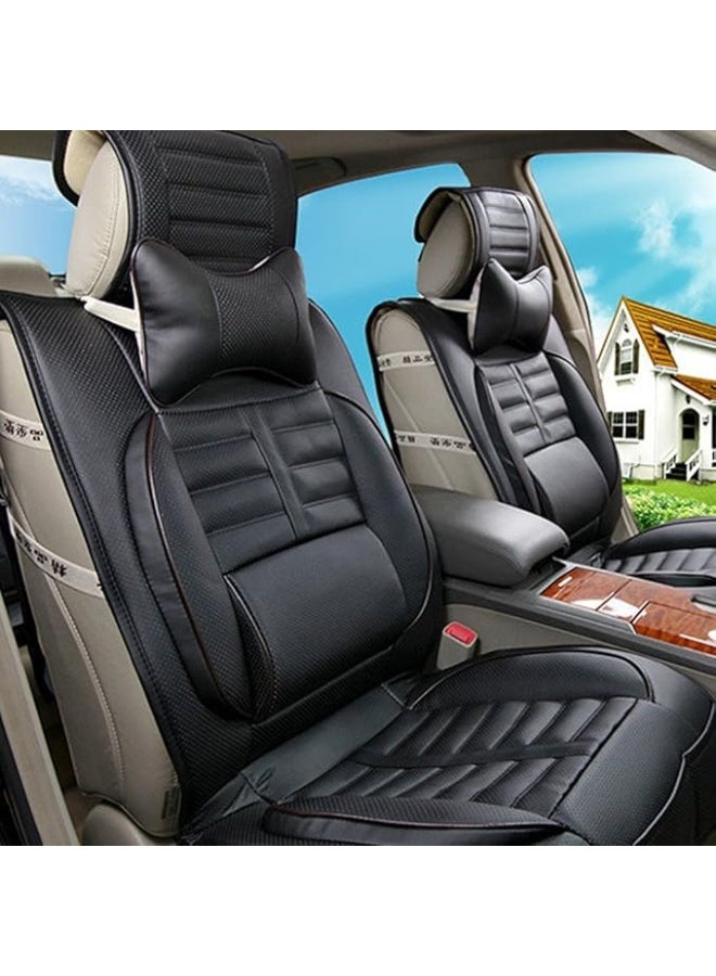 Car Headrest Neck Pillow (2 Pieces) - Premium PU Leather & Breathable Memory Foam - Ergonomic Support Cushion with Removable Cover for Driving & Travel - Black - Image 5